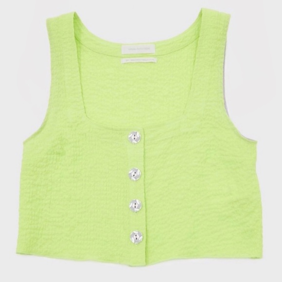 Urban Outfitters Neon Chartreuse Button Up Y2K 80s Tank Top - Picture 3 of 11